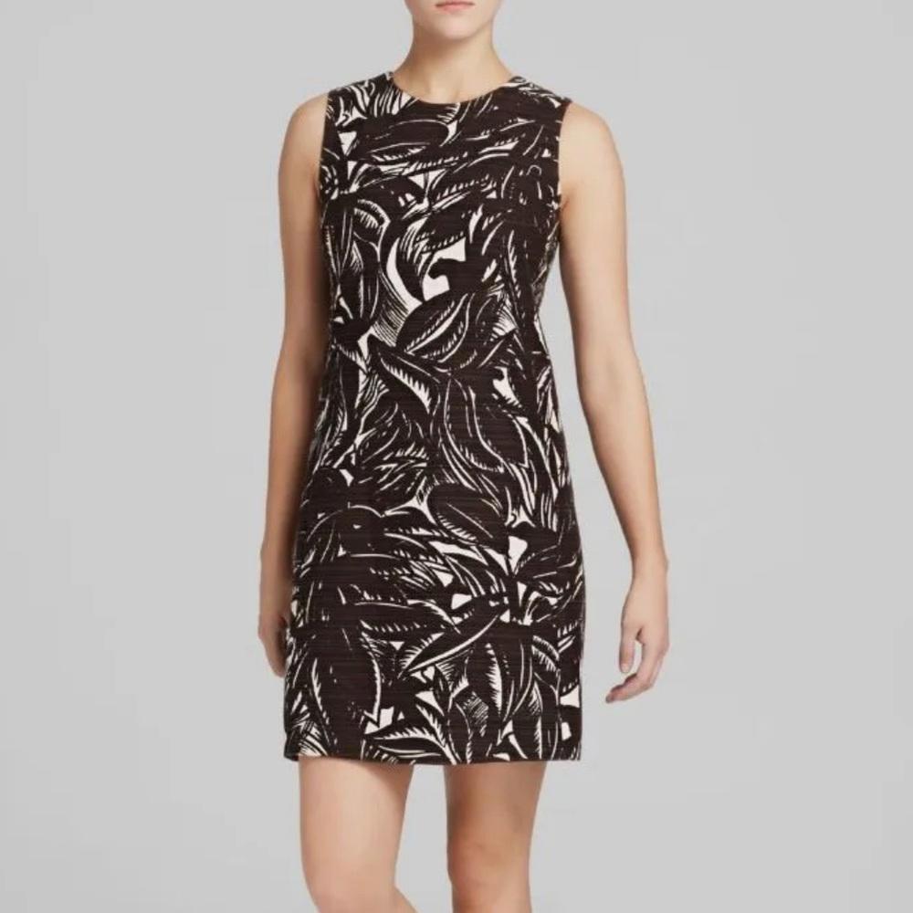 Tory Burch Tabora Palm Shift Dress Size 0 Coconut Brown/Natural Cream